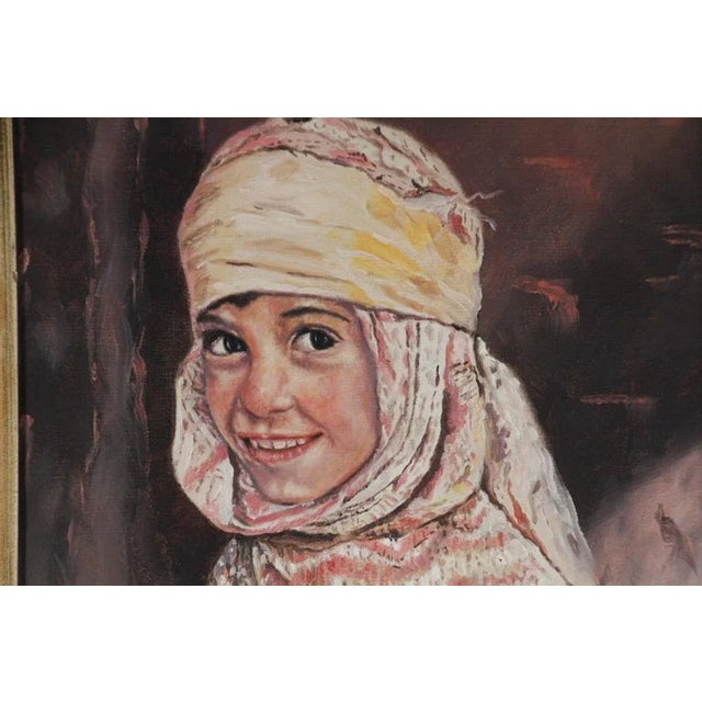 Vintage Oil on Canvas a Portrait Painting of a Young Girl For Sale - Image 4 of 13