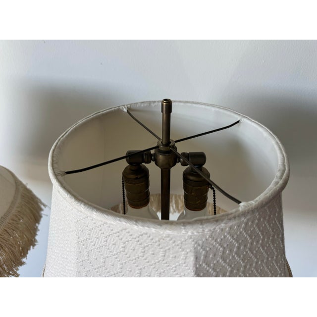 1980s Vintage Metal Tripod Floor Lamps With Double Socket & Brass Pull Chains – A Pair/ Sold For Sale - Image 10 of 12