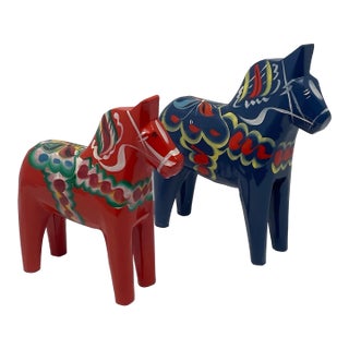 Swedish Dala Horses, Nils Olsson, 1960s, a Set of 2 For Sale