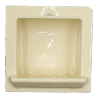 Vintage Square Yellow Ceramic Recessed Soap Dish For Sale