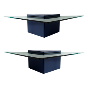 Lacquered Modern Triangle Coffee Tables With Glass, in Deep Midnight Blue 2 Aailable