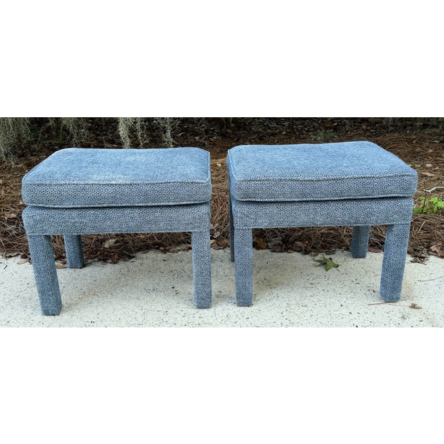 Blue Pair of Pillow Top Ottomans in Kravit Fabric For Sale - Image 8 of 12