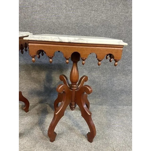 Early 20th Century Pair Victorian Gothic Revival Solid Mahogany Marble