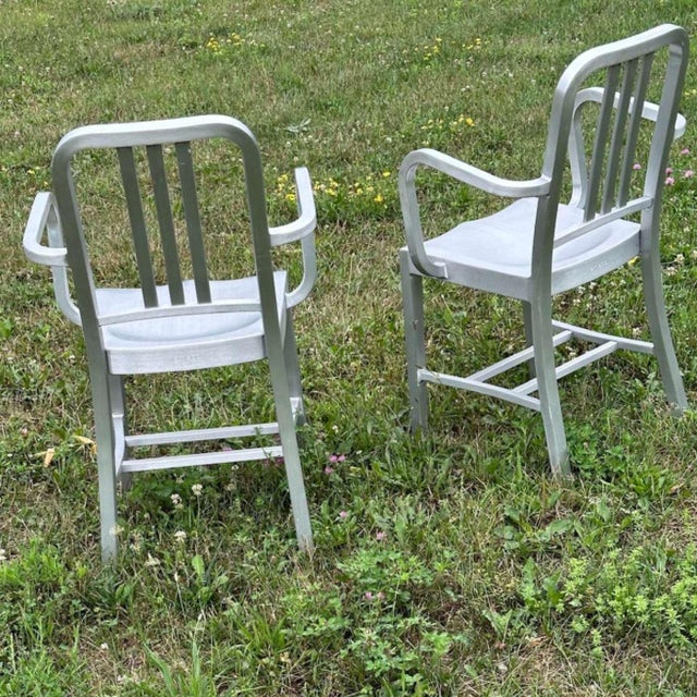 Emeco 1990s Emeco Brushed Aluminum Armchairs, Pair For Sale - Image 4 of 6