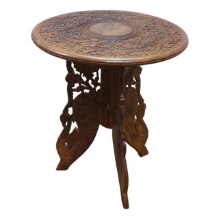 Vintage Anglo Indian Carved Folding Pedestal Table Plant Stand 16" For Sale