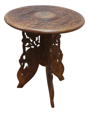 Vintage Anglo Indian Carved Folding Pedestal Table Plant Stand 16"