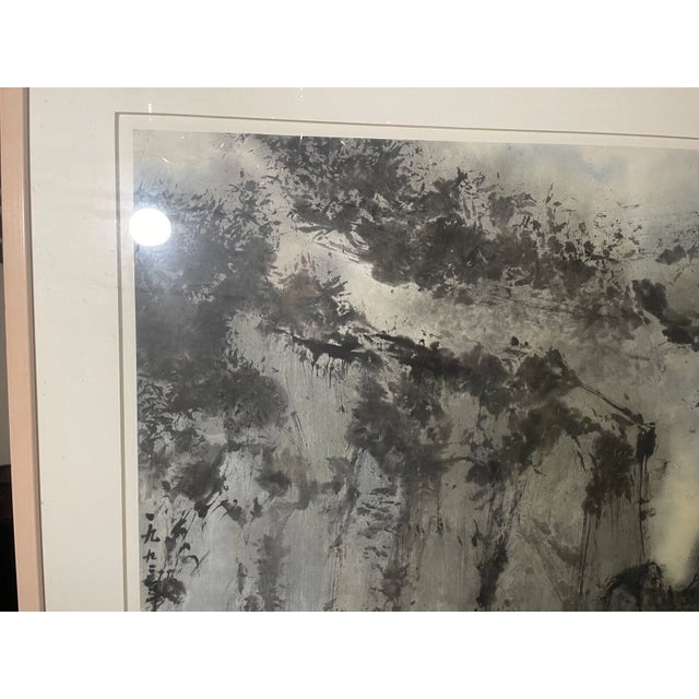 Large Vintage 1992 Original Chinese Ink Watercolor Mountain Landscape Painting For Sale - Image 15 of 17