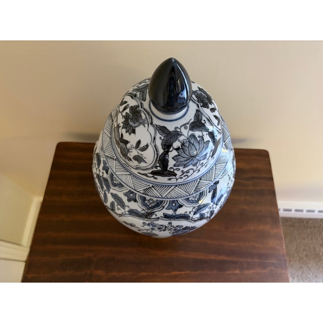 Early 21st Century Chinoiserie Large Blue and White Porcelain Ginger Jar For Sale - Image 5 of 10