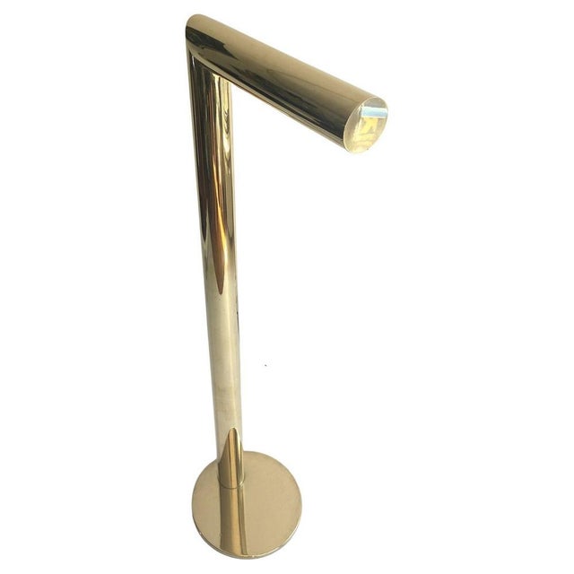 Minimalist Scandinavian Brass Floor Lamp attributed to Jonas Hilde, 1980s For Sale - Image 3 of 8