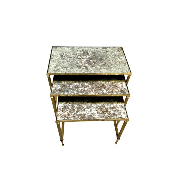 Metal Mid Century Brass Nesting Tables in Maison Jansen Style For Sale - Image 7 of 11
