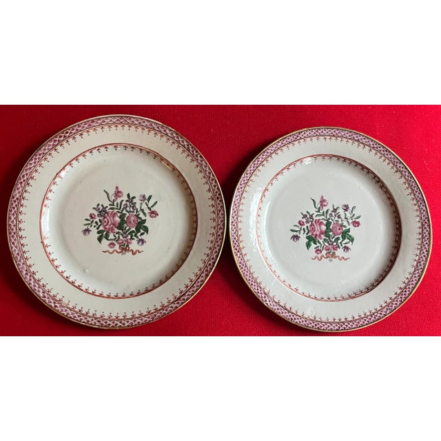 Rose Antique 18th Century Chinese Export Porcelain Plates in Famille Rose Palette Decorated With Flowers - A Set of 10 For Sale - Image 8 of 12