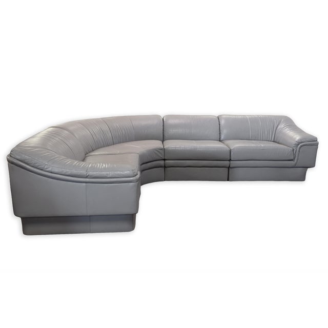 Vintage Postmodern 4pc Curving Gray Leather Sofa Sectional For Sale In Detroit - Image 6 of 7
