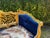 Late 20thC French Louis XVI Blue Velvet Antique Gold Beech Settee For Sale - Image 6 of 14