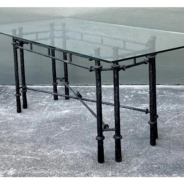 Capture the raw, artistic essence of Giacometti with this extraordinary hammered iron dining table. The base is a true...
