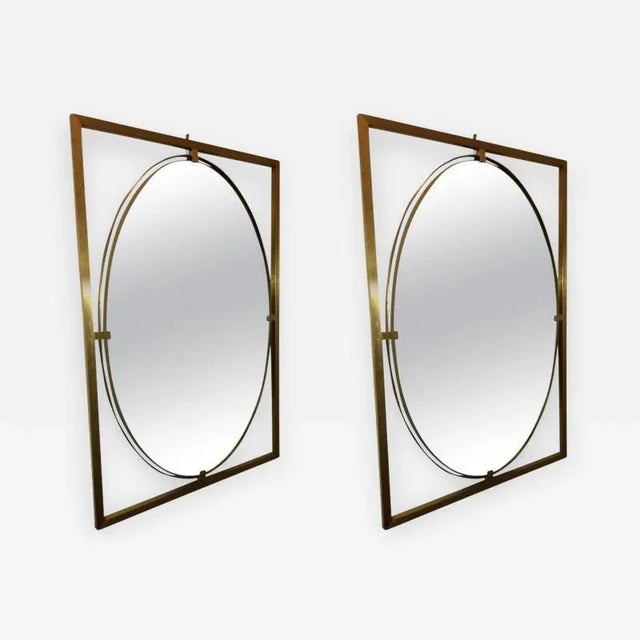 Late 20th Century Italian Modern Floating Oval Brass Mirrors - a Pair For Sale - Image 5 of 5