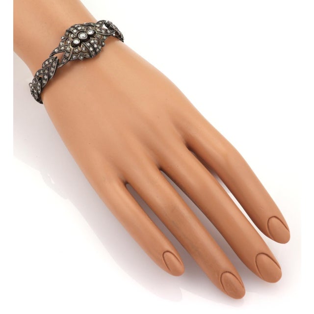Victorian 3.00ct European& Rose Cut Diamond Dark Silver Bracelet For Sale - Image 4 of 4