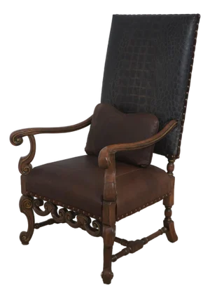 Century Leather & Wood High Back Armchair