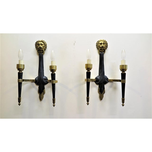 1960s French Brass & Bronze Sconces Attributed to Maison Jansen - A Pair For Sale In New York - Image 6 of 7