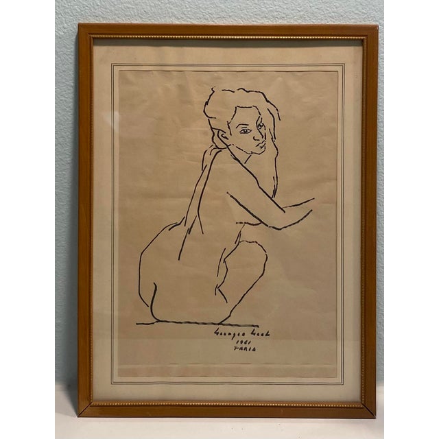 Mid-Century Modern Mid-Century Modern Ink Drawing Signed Dated Paris For Sale - Image 3 of 5