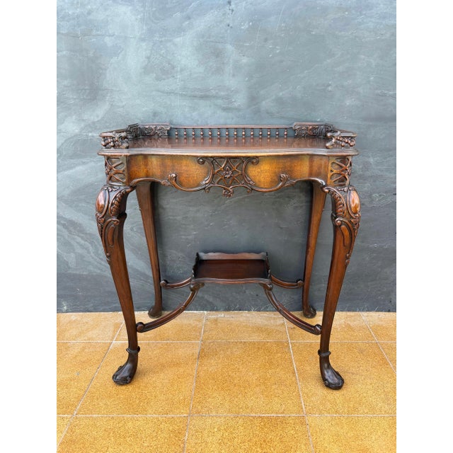 Louis XV Style Carved Wood Side Table with Gallery Top and Cabriole Legs, 1930s For Sale - Image 6 of 12