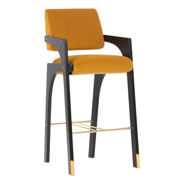 Arches Bar Stool in Mustard Velvet and Black Lacquered from Insidherland For Sale