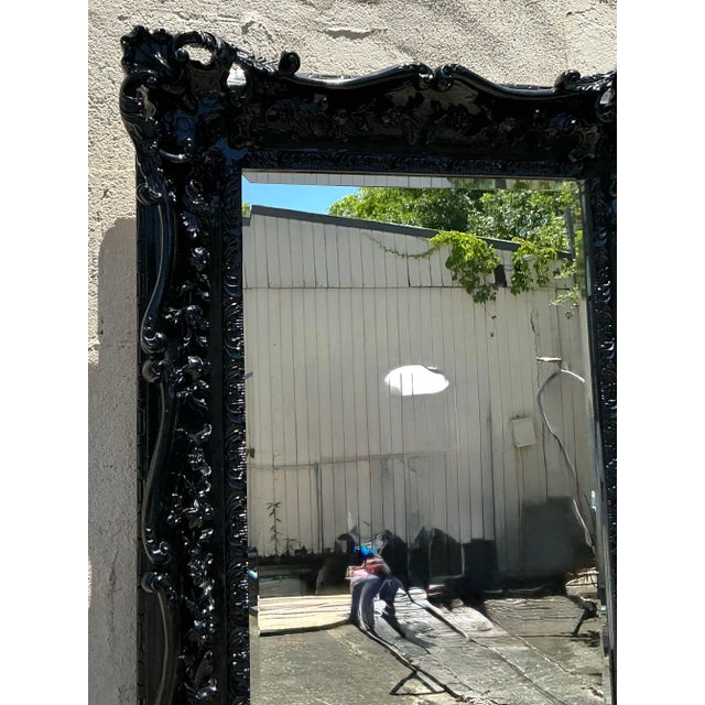 Early 21st Century Vintage Black Lacquered Rococo Tall Mirror For Sale - Image 5 of 10