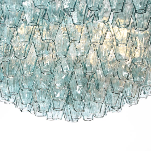 Metal Modernist Hand-Blown Aquamarine Murano Glass Polyhedral Chandelier For Sale - Image 7 of 12