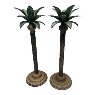 Tall Vintage Palm Tree Candle Holders, a Pair For Sale