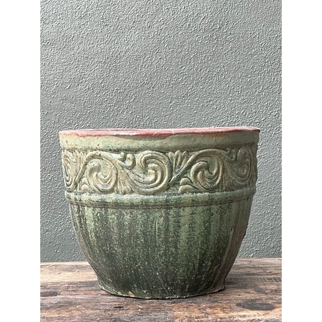 Green Vintage Glazed Ceramic Planter For Sale - Image 8 of 12