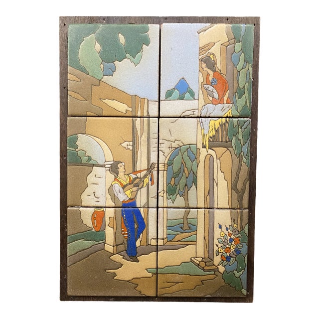 1930s Taylor Tile Mural “Spanish Trovador”, 6 Pieces Framed For Sale