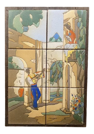 1930s Taylor Tile Mural “Spanish Trovador”, 6 Pieces Framed
