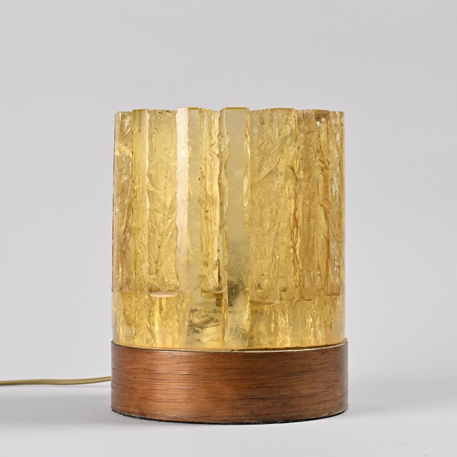 Wood Ice-Effect Resin Lamp with Wooden Base, Italy, 1970s For Sale - Image 7 of 14