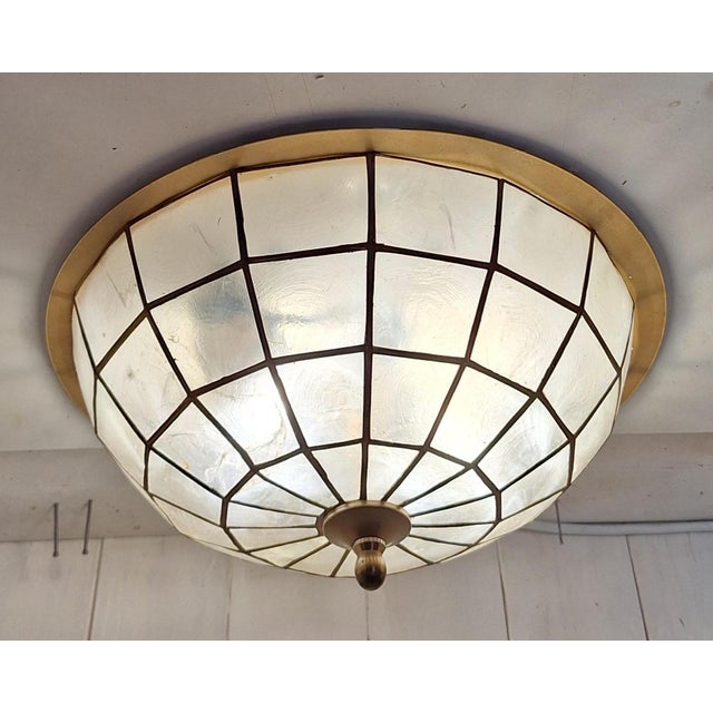 Flat Vintage Ceiling Lamp with Capiz Shell Tile Shade from Honsel, 1980s For Sale - Image 3 of 8