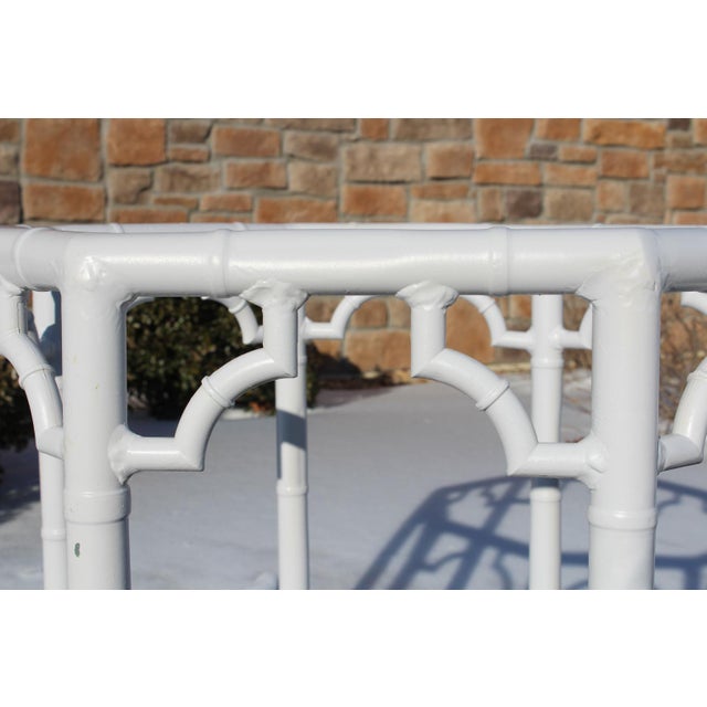 Hollywood Regency Chinoiserie Faux Bamboo Aluminum Patio Table, Attributed For Sale - Image 9 of 14