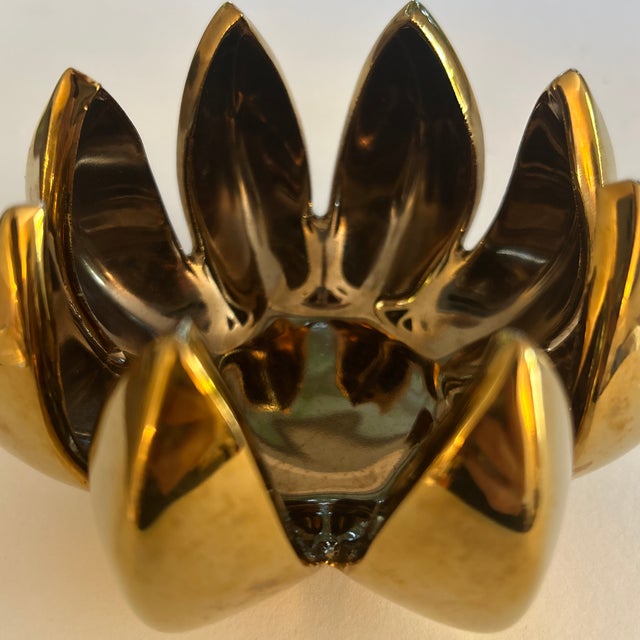 Gloss Metallic Gold Glaze Ceramic Lotus Votive Holder Hollywood Regency Style For Sale In Miami - Image 6 of 8