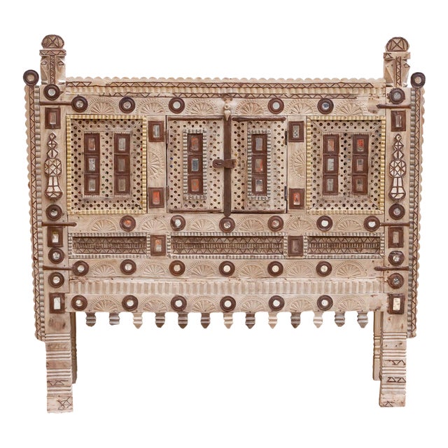 1960s Finely Carved Indian Dowry Chest Cabinet For Sale