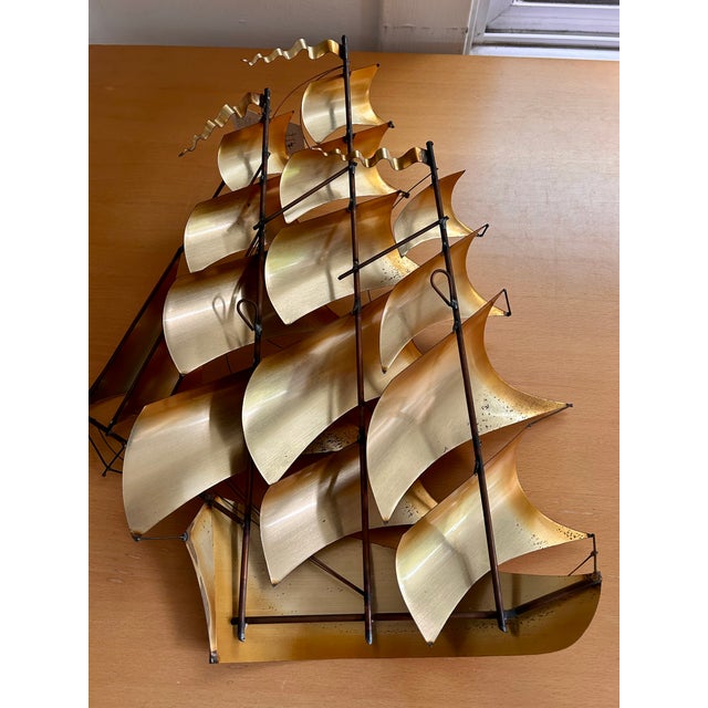 Demott John DeMott Brutalist Metal and Brass Sailing Ship Wall Sculpture For Sale - Image 4 of 13