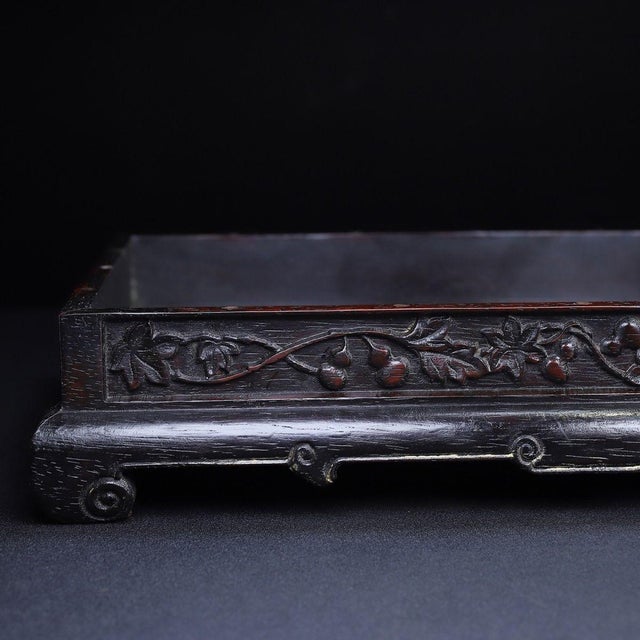Wood Zitan Wood Tray Inlaid With Mother-of-Pearl & Calligraphy For Sale - Image 7 of 10
