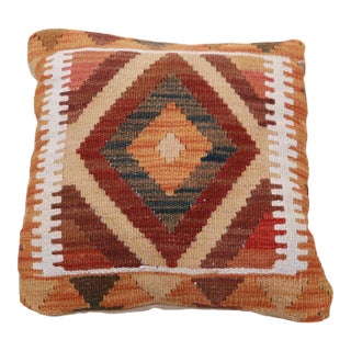Arteverk Handwoven Afghan Kilim Pillow — Red & Gold Diamond Medallion For Sale