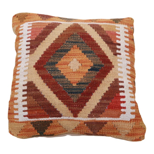 Arteverk Handwoven Afghan Kilim Pillow — Red & Gold Diamond Medallion For Sale