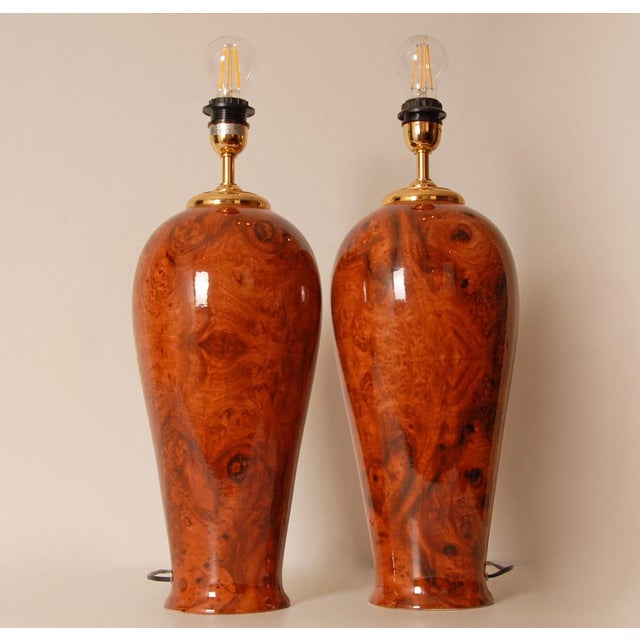 1970s Vintage French Table Lamps in Faux Wood from Maison Charles, 1970s, Set of 2 For Sale - Image 5 of 12
