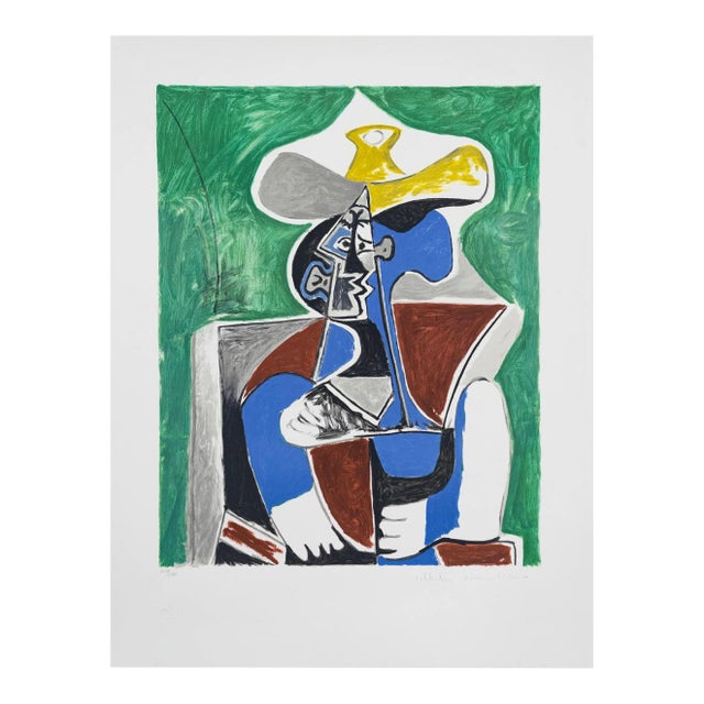 Pablo Picasso, Buste Au Chapeau Jaune Et Gris (Marina Picasso Estate Signed Lithograph) For Sale