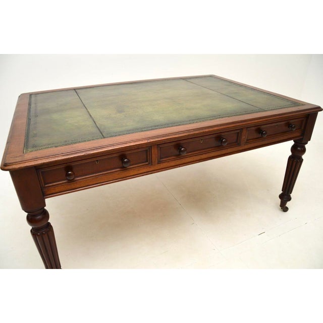 Antique Victorian Partners Desk with Leather Top, 1840 For Sale - Image 10 of 12