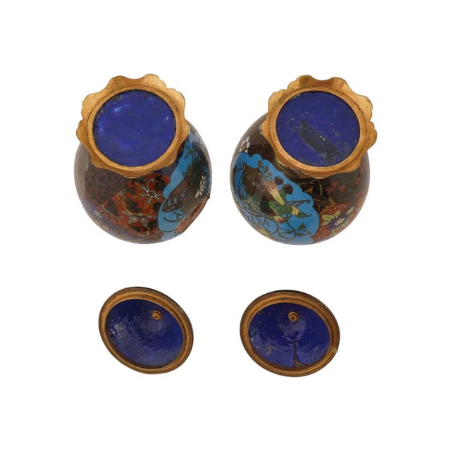 Antique Japanese Meiji Cloisonne Enamel Covered Jars For Sale - Image 9 of 11