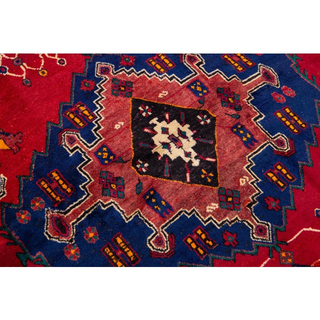 1960s Vintage Shiraz Persian Wool Rug in Red With Medallion Motif For Sale In New York - Image 6 of 7