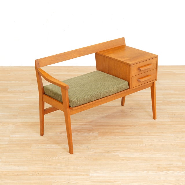 1960s 1960s Mid Century Entryway Bench in Teak & Green For Sale - Image 5 of 10