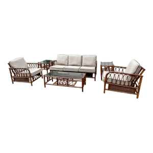 Mid 20th Century Six Piece Rattan Bamboo Patio Seating Set