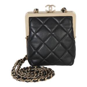 Black Quilted Lambskin CC Frame Clutch With Chain
