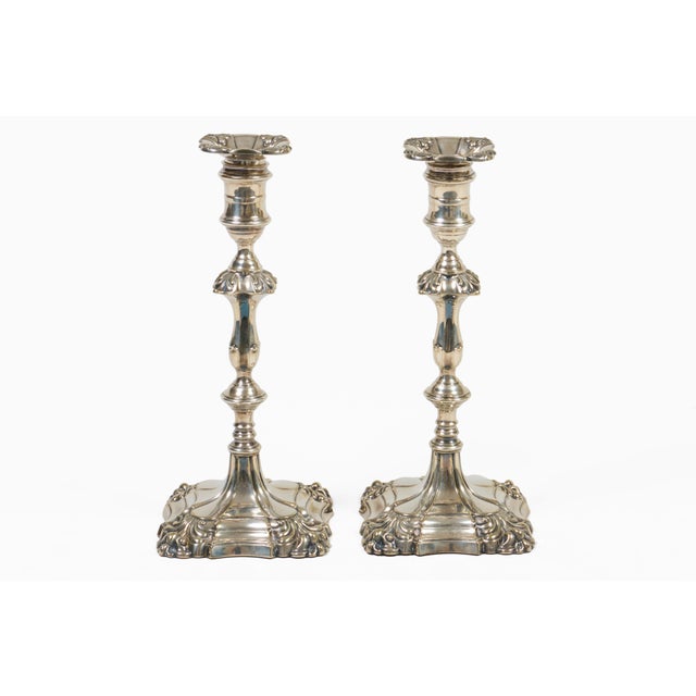 Pair Sheffield Silver Plate George II Style Candlesticks For Sale In Boston - Image 6 of 11