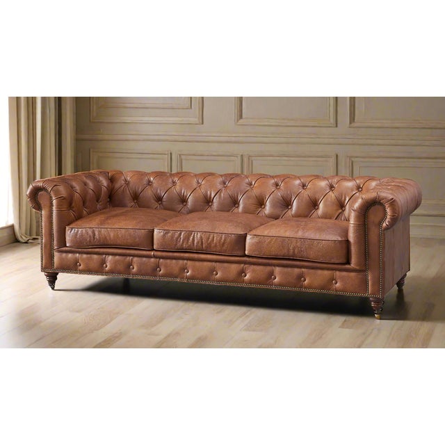 Century Chesterfield Sofa - Bark Brown Leather | Crafters and Weavers For Sale In Chicago - Image 6 of 9